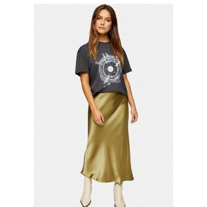 TOPSHOP Green Satin Bias Maxi Skirt